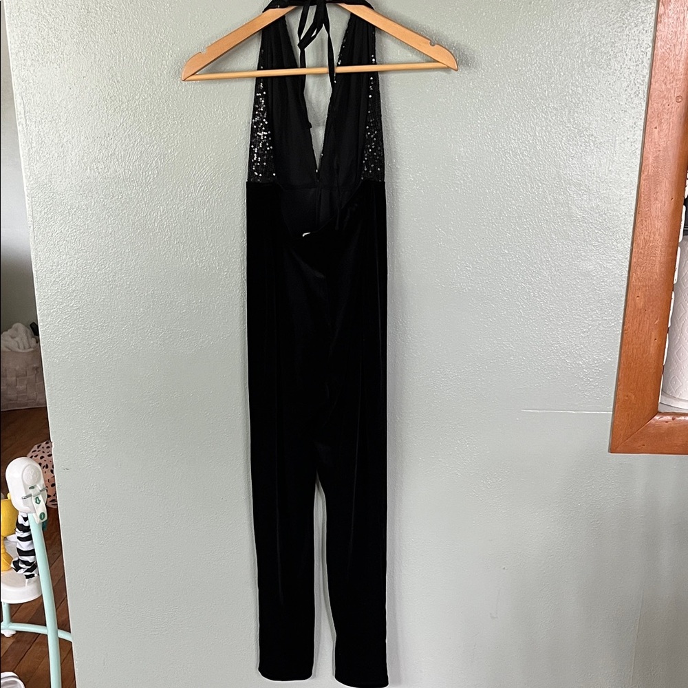 Bozzolo Black Sequin Velvet Halter Jumpsuit - Picture 8 of 14